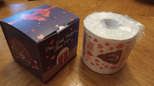 TOILET PAPER ROLL Gag Gift 40th Birthday - "Holy Poop You Are 40!" Prank Gift with Box