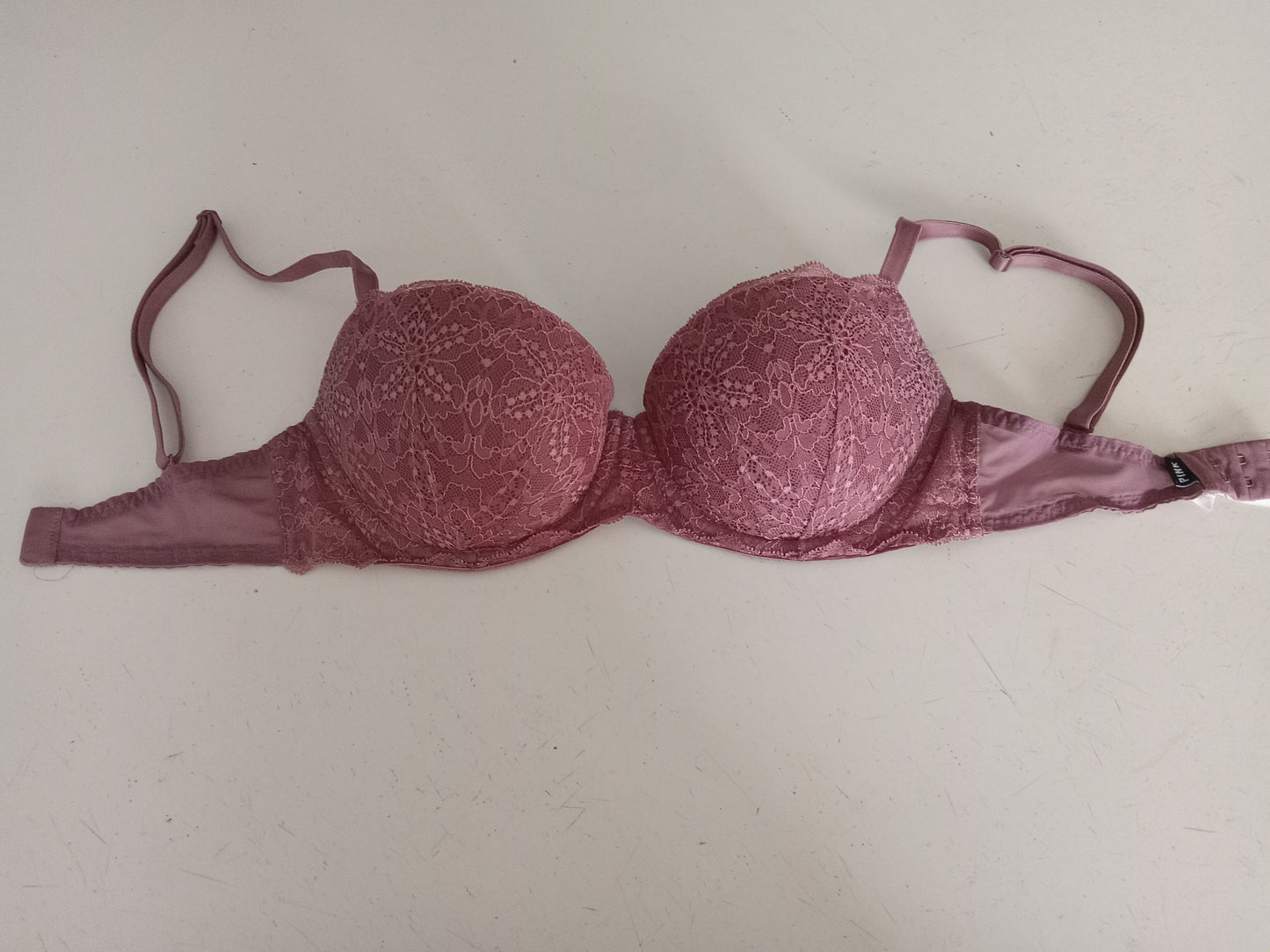 Victoria's Secret Dark Pink Laced Pushup Bra 32DD, Pigeonnant Rendezvous, Adds 2 Cups, LIKE NEW