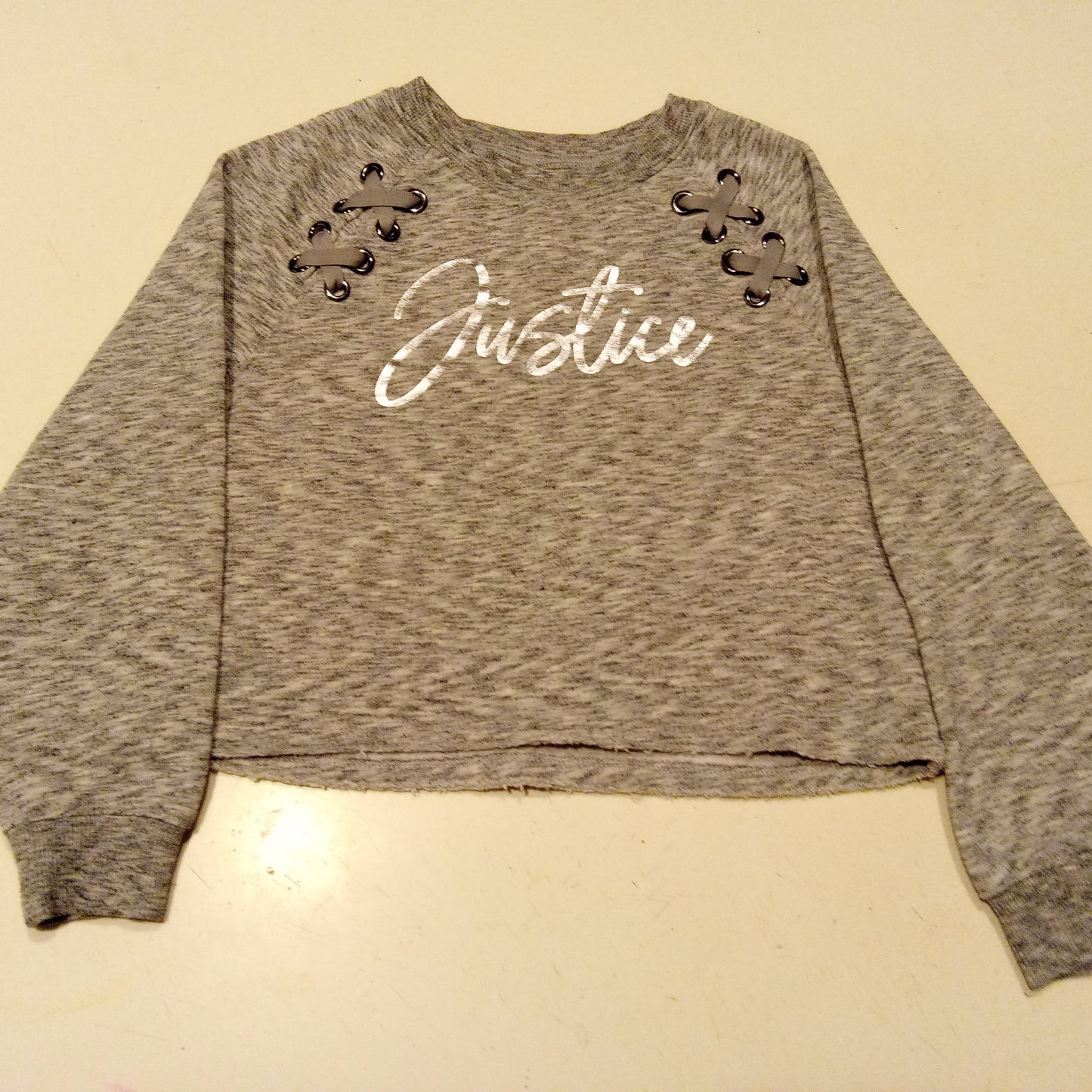 Justice Active Crop Top Gray Size 7 Girls Shirt Long Sleeves, LIKE NEW