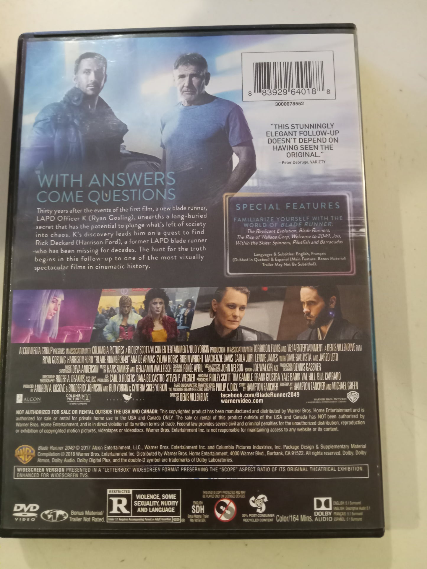 DVD: Blade Runner 2049 (2017, Widescreen, Rated R) Harrison Ford Ryan Gosling USED