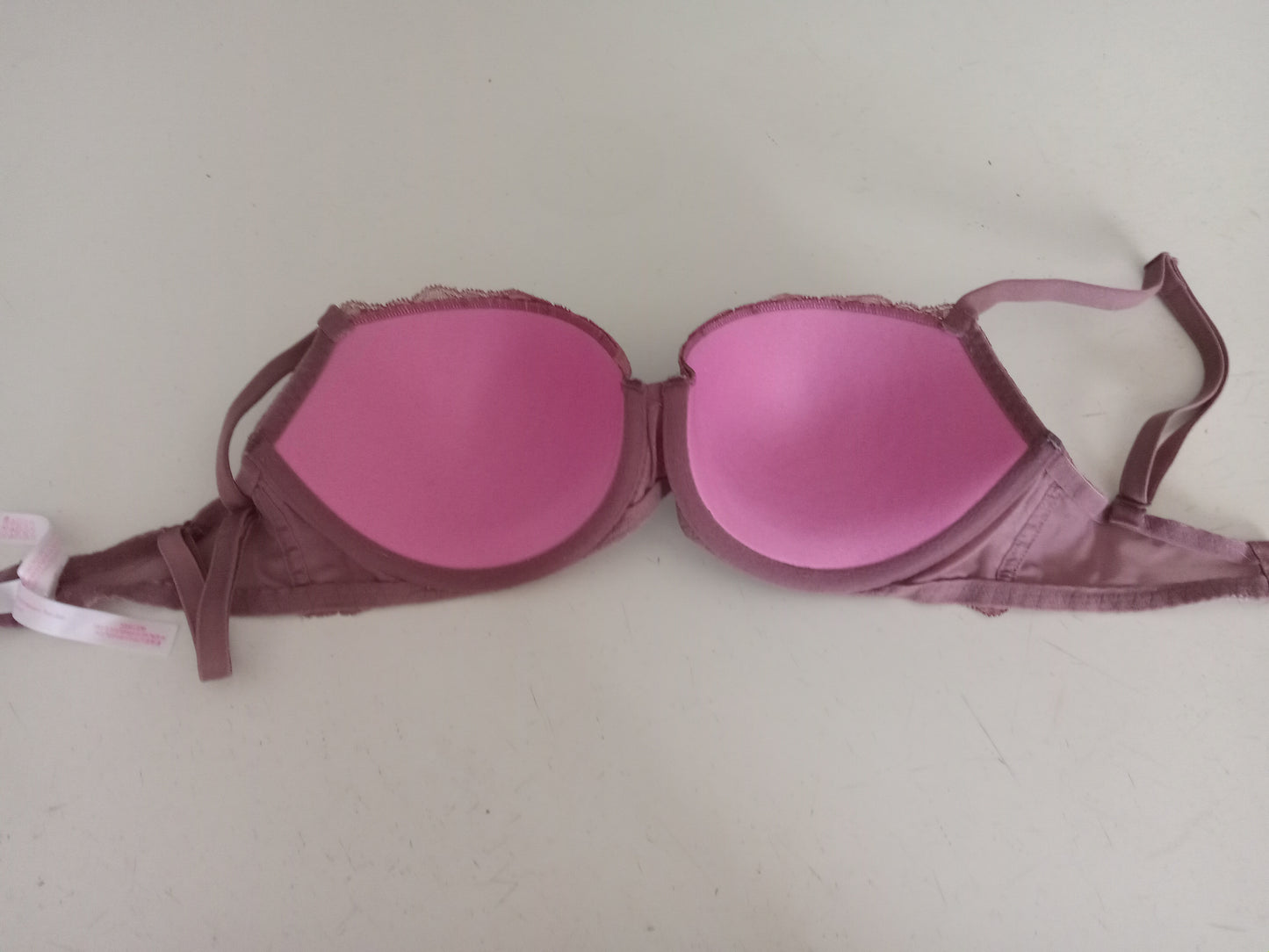 Victoria's Secret Dark Pink Laced Pushup Bra 32DD, Pigeonnant Rendezvous, Adds 2 Cups, LIKE NEW