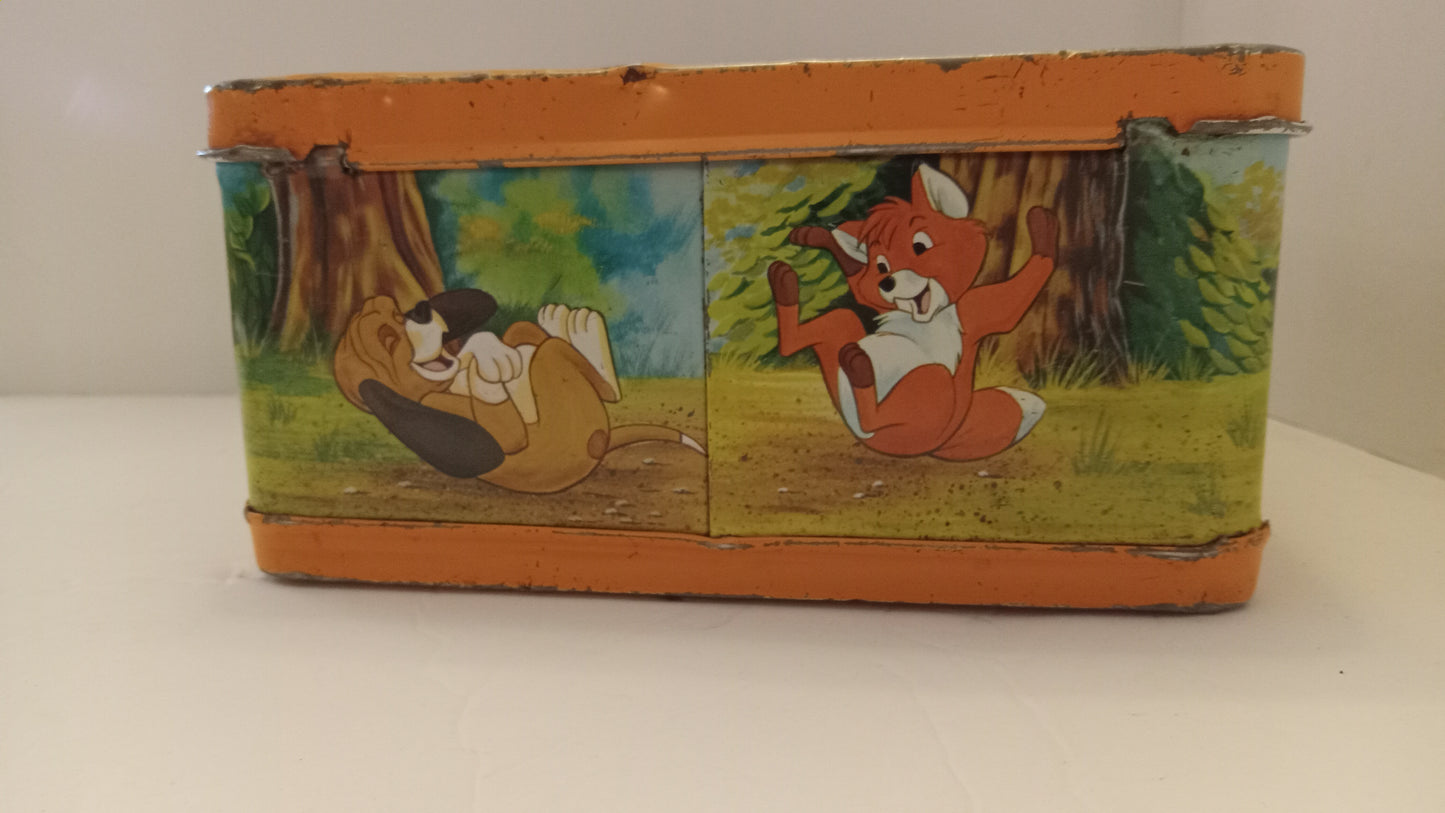 LUNCH BOX Vintage 1981 Disney Fox and the Hound Metal with Matching Thermos Set - Aladdin USED
