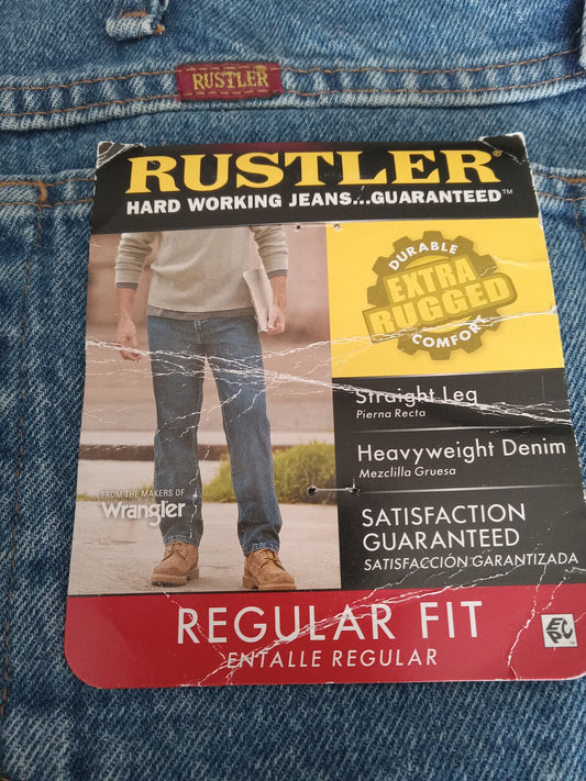 Wrangler Rustler Heavy Duty Jeans Denim Pants Mens XL 40x32, Regular Fit Straight Leg, NEW