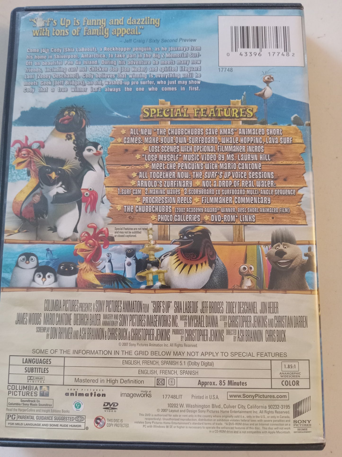 Surf's Up, Sony Animation DVD Movie, Widescreen/Fullscreen, Rated PG, USED