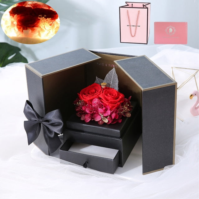 Valentines Day Eternal Rose Flower Gift Box Fawn Bear