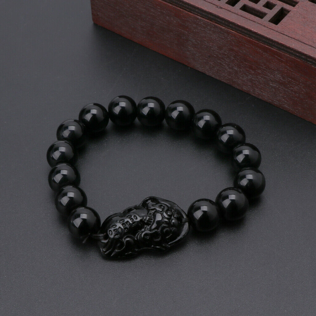 Natural Obsidian Stone Bracelet Attract Wealth Good Luck NEW