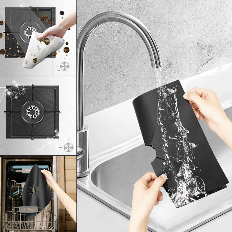 Reusable Gas Burner Stove Protector Cover Black Silver AMB