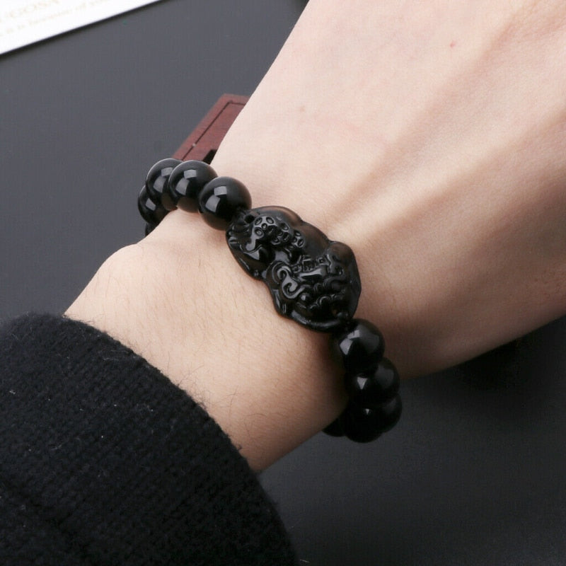 Natural Obsidian Stone Bracelet Attract Wealth Good Luck NEW