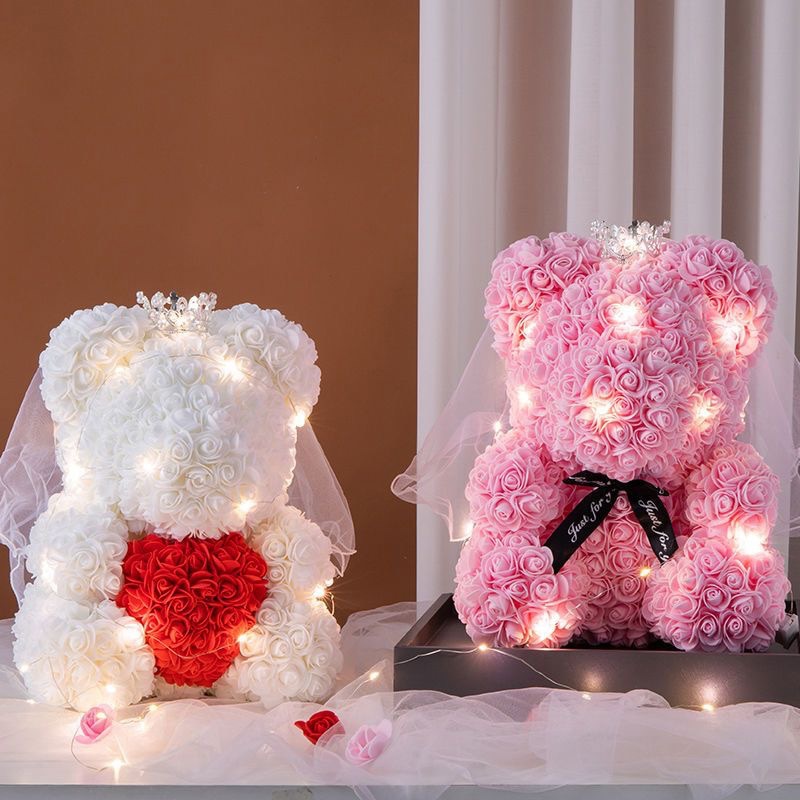 Valentines Day Wedding Decoration Red Rose Bear lights