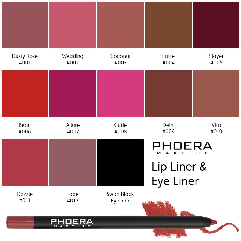 Phoera Waterproof Lipliner Pencils, Multi Colors to pick from, NEW