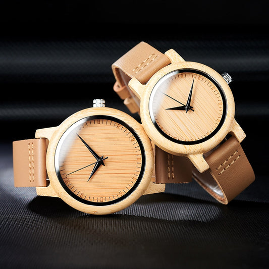 ZenWood Watch Elegant Bamboo Brilliance Quartz Analog Leather Band NEW