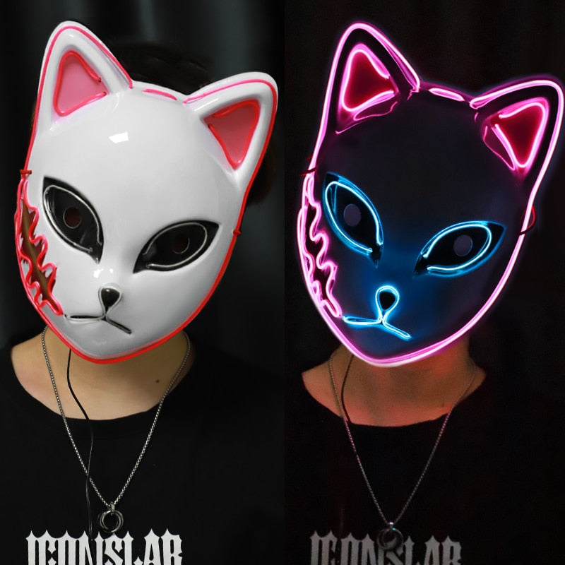 Glowing Halloween LED Lighted Cat Face Mask Costume Accessory Cosplay NEW