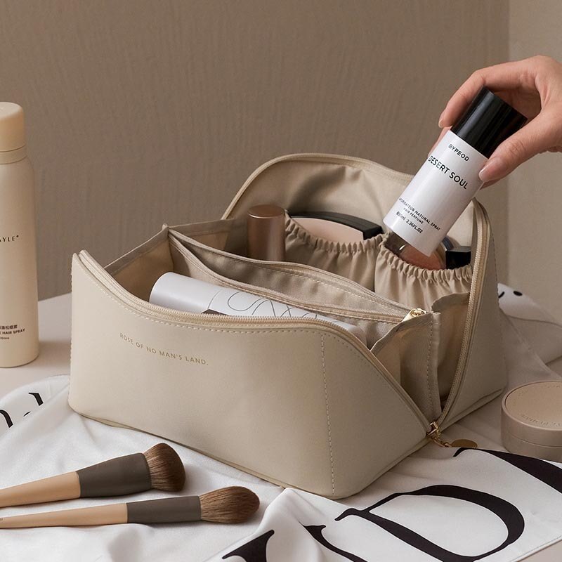 Female Storage Makeup Bag Case Creamy Soft Leather NEW