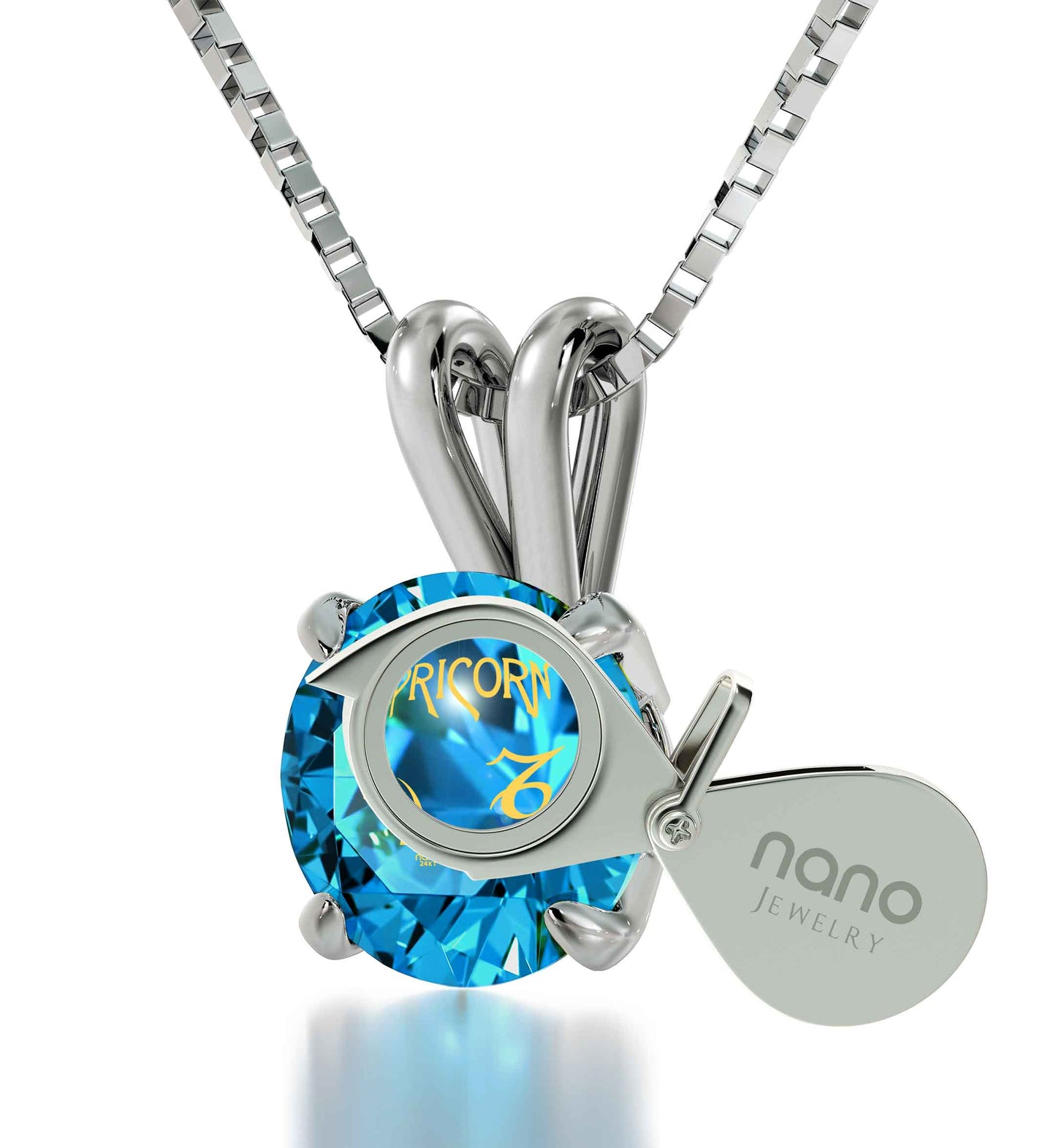 Capricorn Zodiac Sign Sea Goat Fish, Blue Turquoise, Red, Crystal, Silver, Round-Cut Necklace, AMB, NEW!