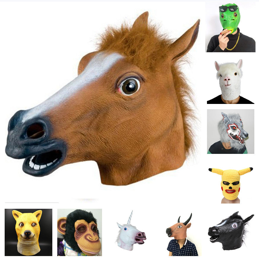 Animal Head Latex Masks: Horse, Monkey, Dog, Unicorn, Sheep, Pokemon, Lizard, Alien Halloween Cosplay NEW