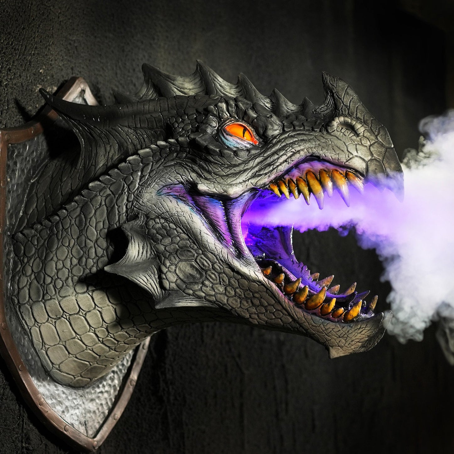 Fire Breathing Dragon 3D Wall Sculpture LED Lighted + Fog Machine NEW