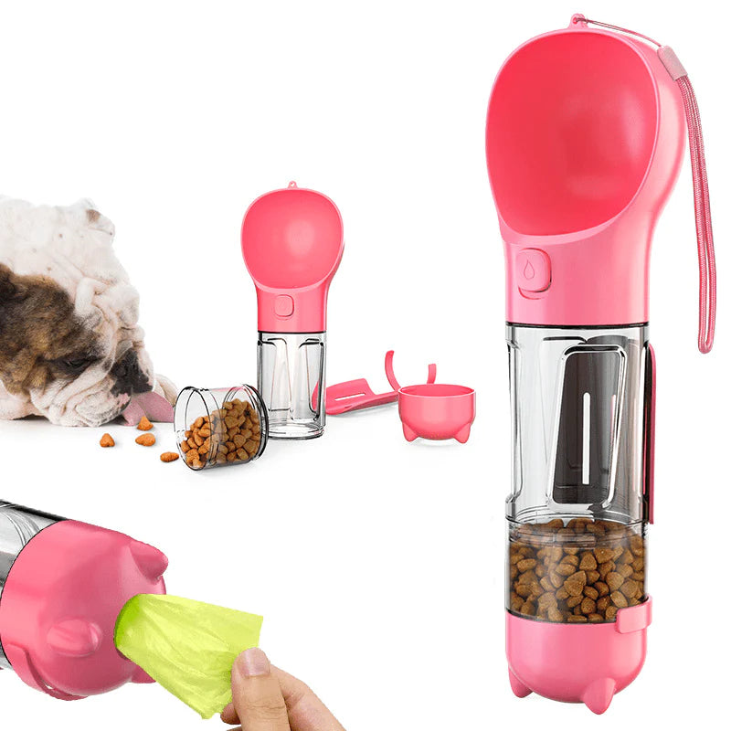 Portable 3 in 1 Pet Water Bottle, Pet Feeder, Dog Cat Drinking Bowls, Food Water Dispenser NEW