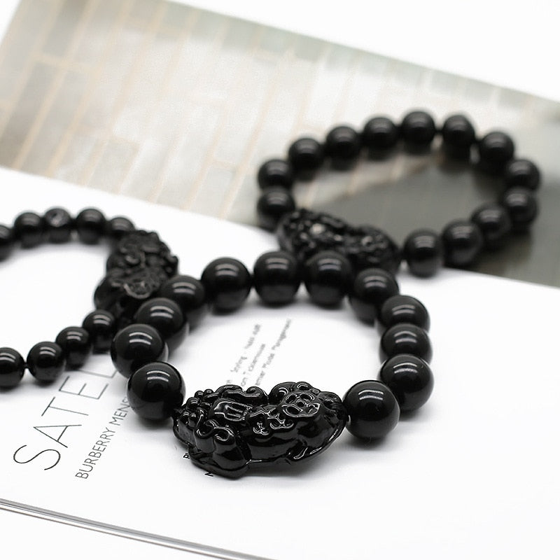 Natural Obsidian Stone Bracelet Attract Wealth Good Luck NEW