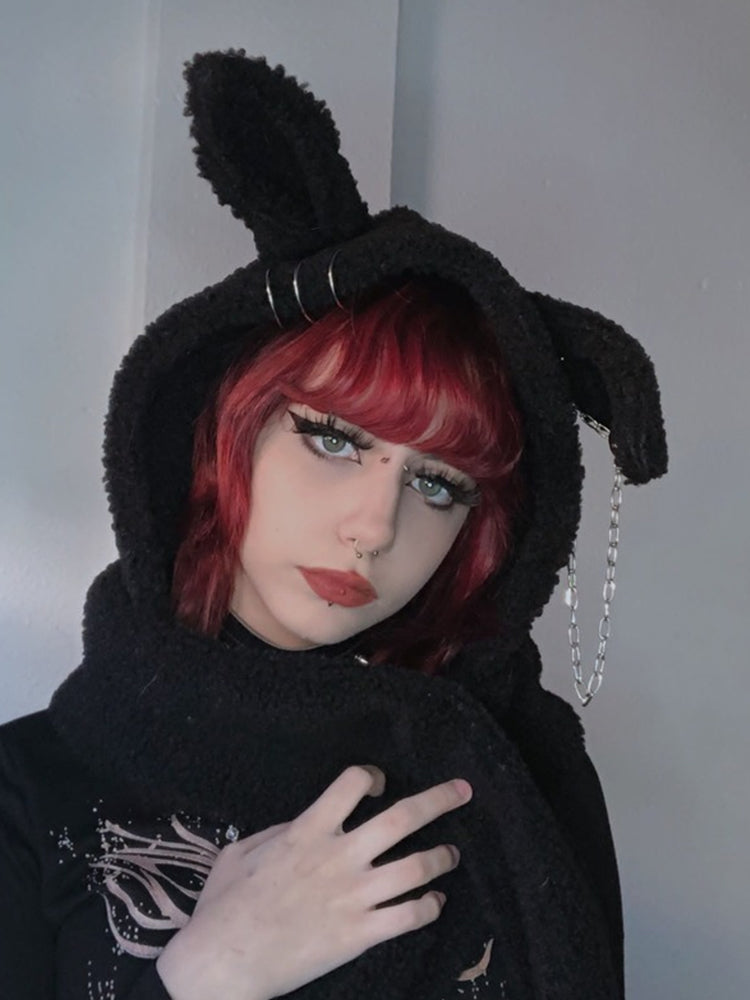 Cute Bunny Rabbit Ear Beanie/Cap w/Attached Scarf Neck Wrap, Hooded Scarf Soft Warm NEW