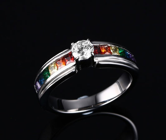 Zircon Rainbow Ring High-Quality Austrian Crystals NEW