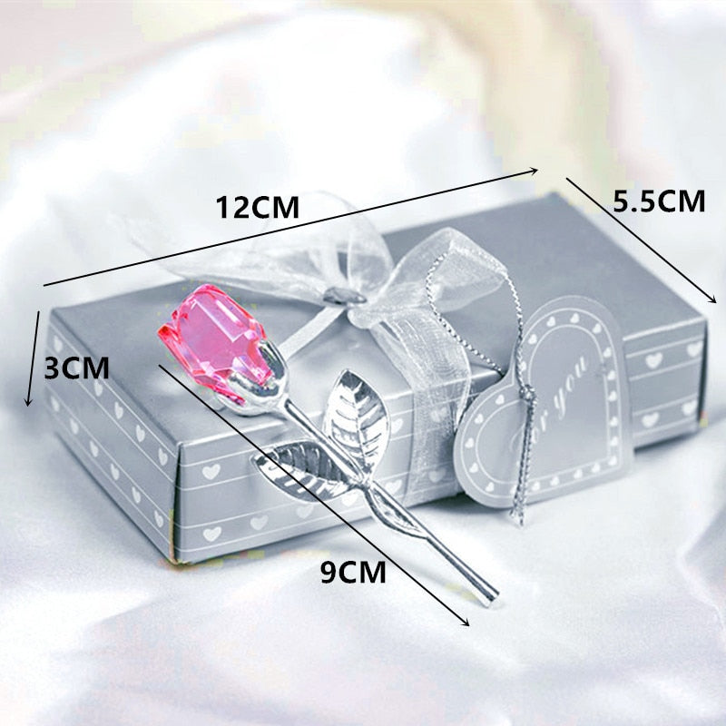 Valentines Day Crystal Glass Artificial Rose Red Pink Gold Silver Purple Blue