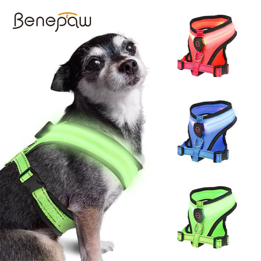 LED Light Glowing Dog Harness Adjustable, Street Safety from Autos, Outdoors Never Lost NEW