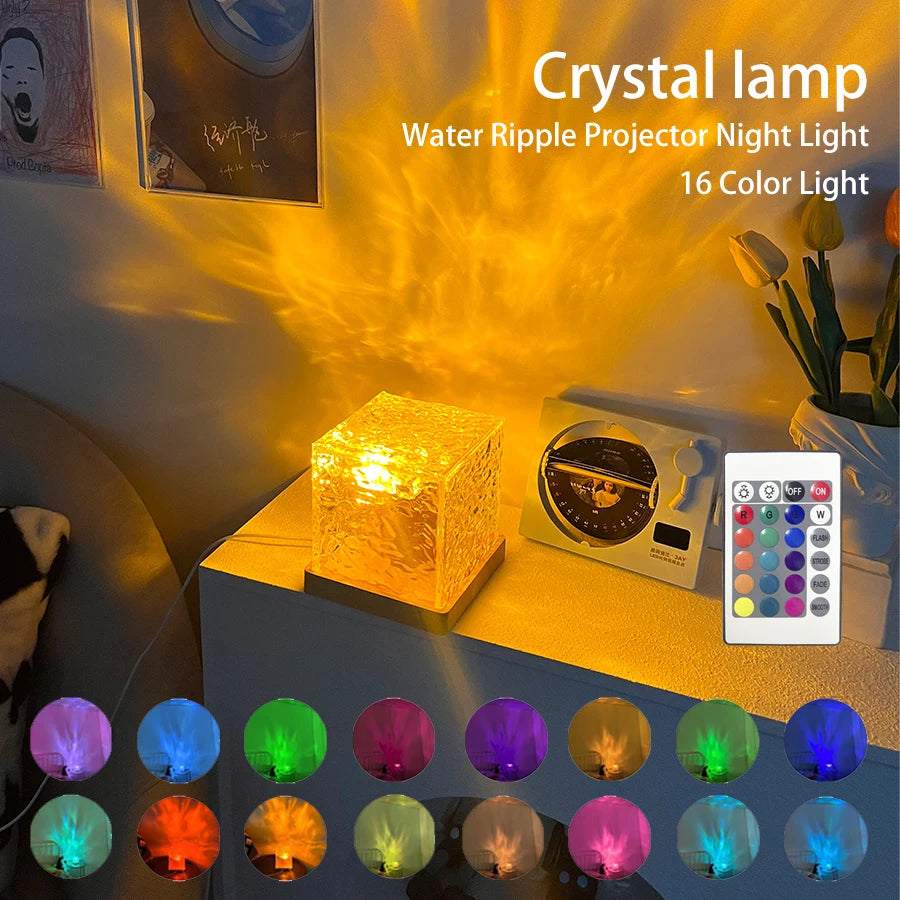 Valentines Day Ripple Motion Crystal Lamp Rotating Night Light Projector AMB