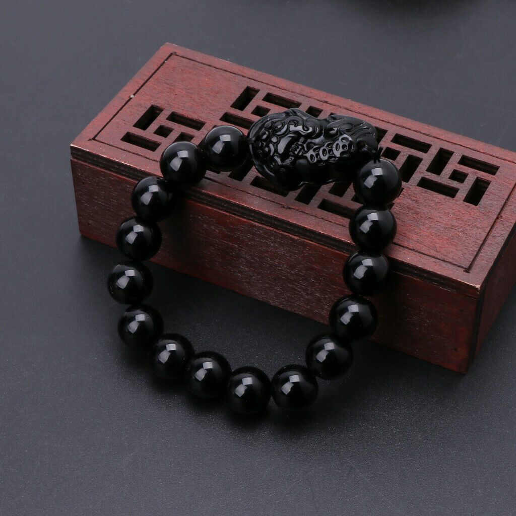 Natural Obsidian Stone Bracelet Attract Wealth Good Luck NEW