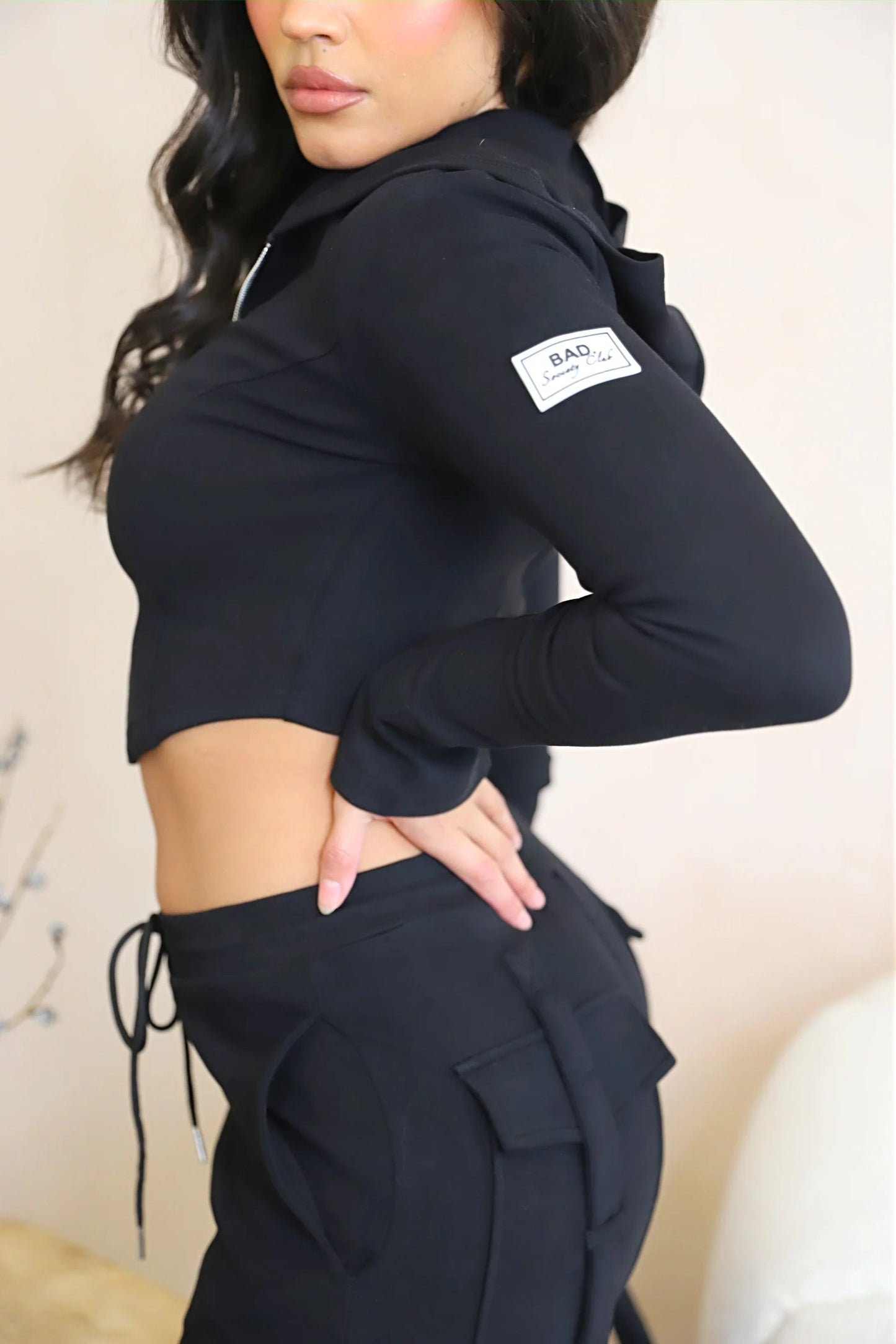 Quazen- Cozy Warm Corset Short Hoodie Top Black Gray Pink AMB