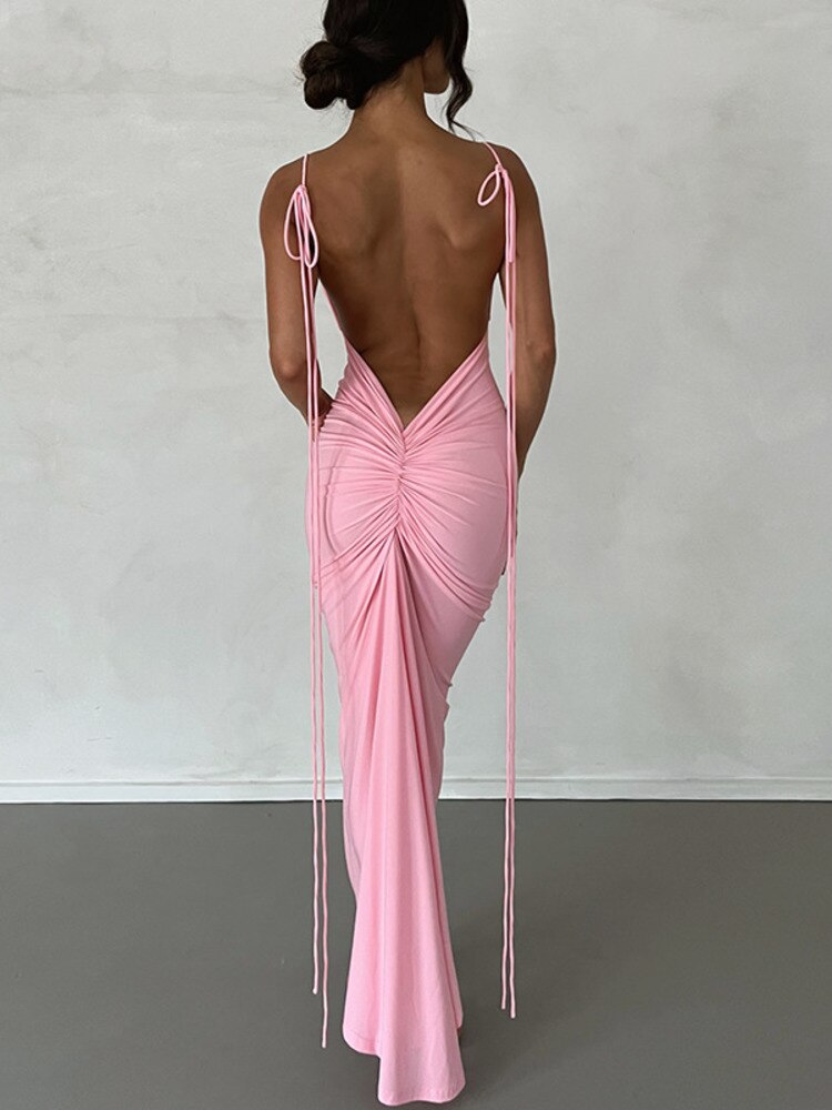 Backless Wrap Hip Long Sling Dress Formal Wear Elegant Gown Fitted, Bodycon Silhouette NEW