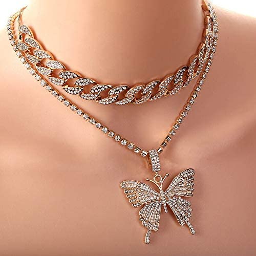 Valentines Day Butterfly Charm Chain Necklace Set Silver Rose Gold Black