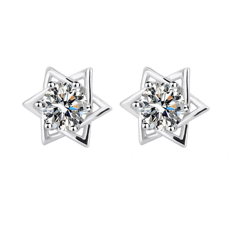 Valentines Day Shinny Hexagram Moissanite Stud Earrings AB New