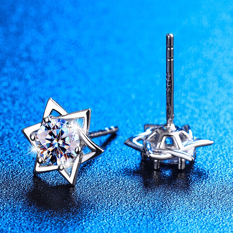 Valentines Day Shinny Hexagram Moissanite Stud Earrings AB New