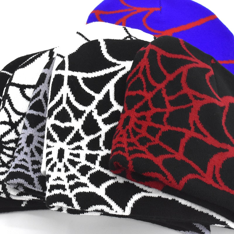 Gothic Spider Web Pattern Beanie Cap Halloween Outfit Accessory NEW