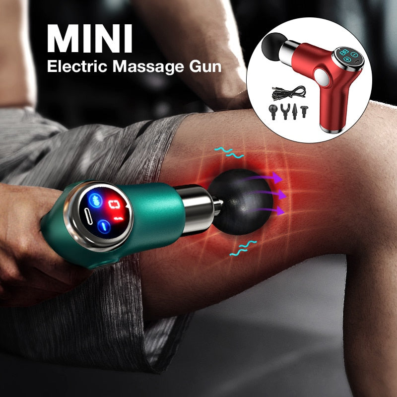 LCD Electric Targeted Massage Gun Portable 32 Speeds, 4 Heads, Rechargeable Relax Muscles NEW