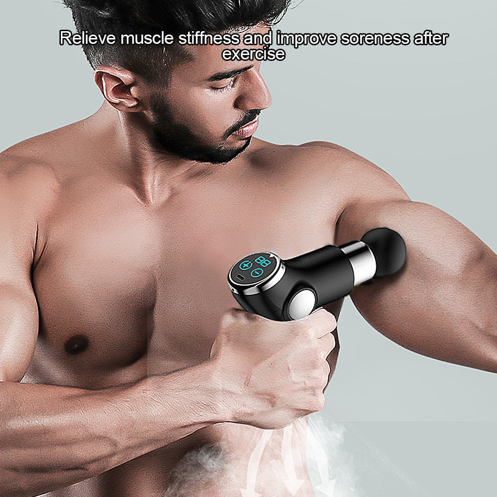 LCD Electric Targeted Massage Gun Portable 32 Speeds, 4 Heads, Rechargeable Relax Muscles NEW