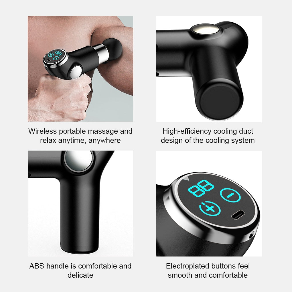 LCD Electric Targeted Massage Gun Portable 32 Speeds, 4 Heads, Rechargeable Relax Muscles NEW