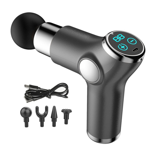 LCD Electric Targeted Massage Gun Portable 32 Speeds, 4 Heads, Rechargeable Relax Muscles NEW