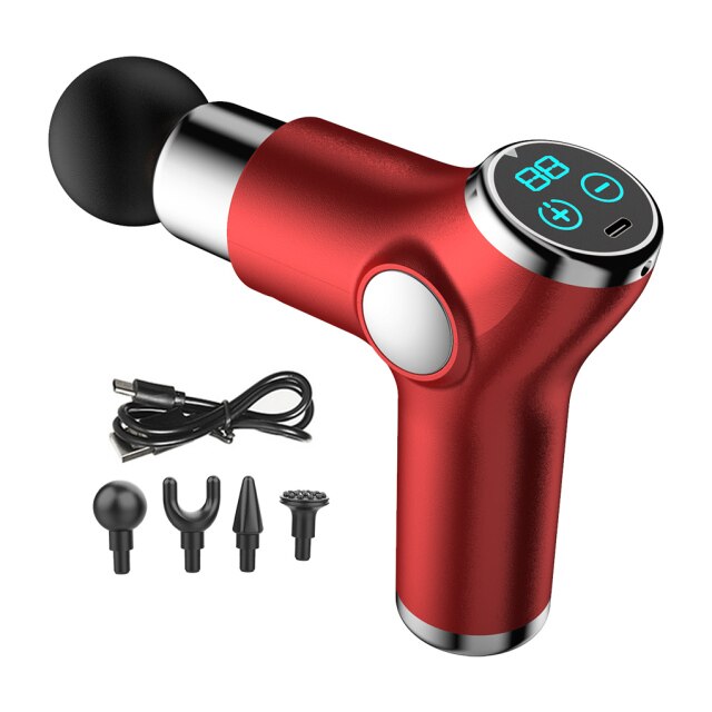 LCD Electric Targeted Massage Gun Portable 32 Speeds, 4 Heads, Rechargeable Relax Muscles NEW