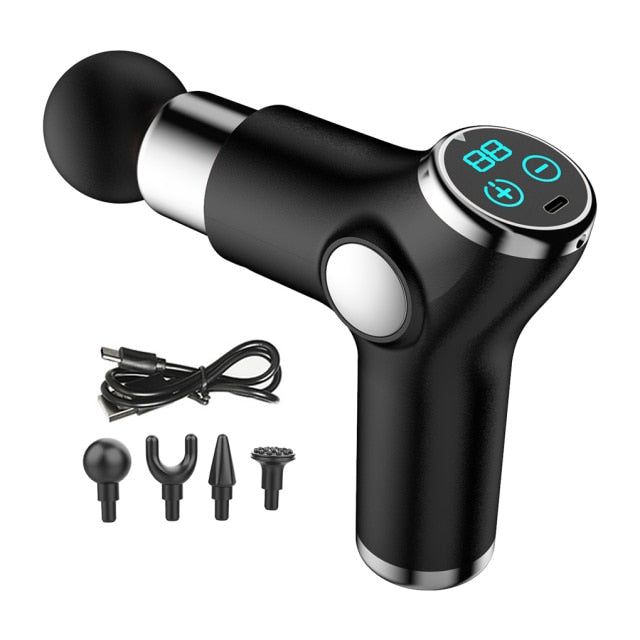 LCD Electric Targeted Massage Gun Portable 32 Speeds, 4 Heads, Rechargeable Relax Muscles NEW