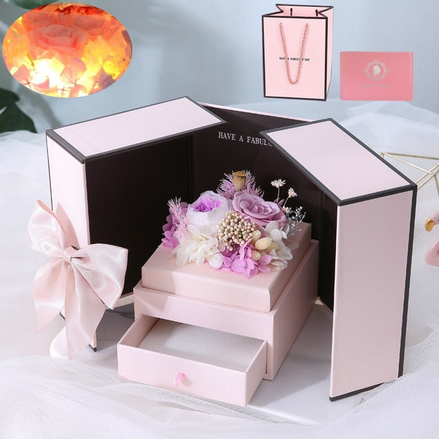 Valentines Day Eternal Rose Flower Gift Box Fawn Bear
