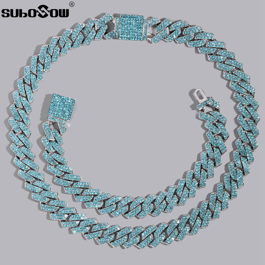 Valentines Day Men Women Iced Out Rhombus Thick Chain Cuban Necklace