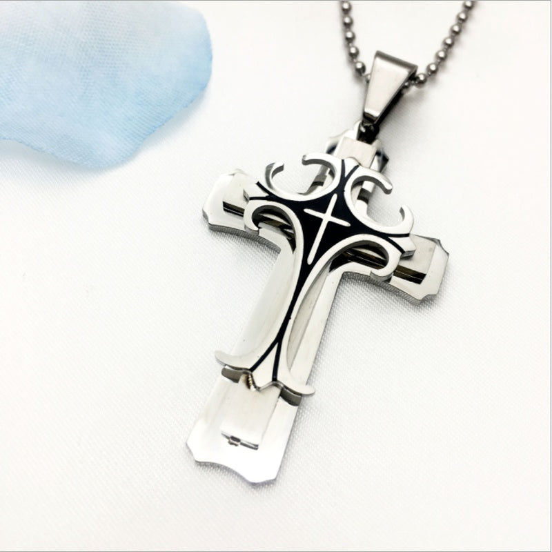 Christian Cross Necklace Pendant Gold Silver Stainless Steel