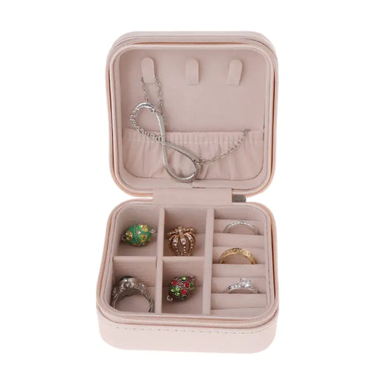 Travel Jewelry Box Faux Leather Zipper Closure Portable Multi-color NEW