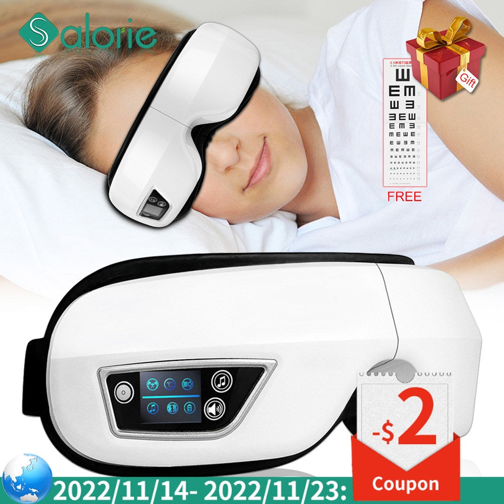 Electric Vibration Eye Massager Relieve Strain & Fatigue w/6D Smart Airbag Tech Bluetooth NEW