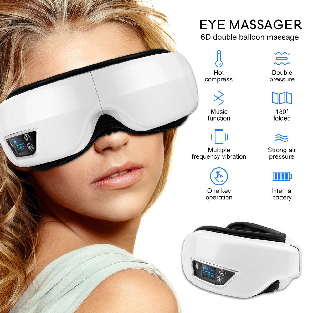 Electric Vibration Eye Massager Relieve Strain & Fatigue w/6D Smart Airbag Tech Bluetooth NEW