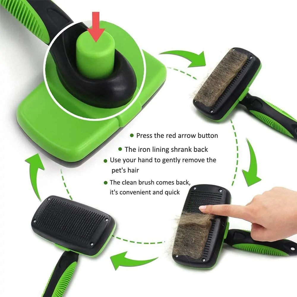 Self Cleaning Cat Dog Pet Brush Hair Remover Retractable Bristles Shedding Breeze NEW