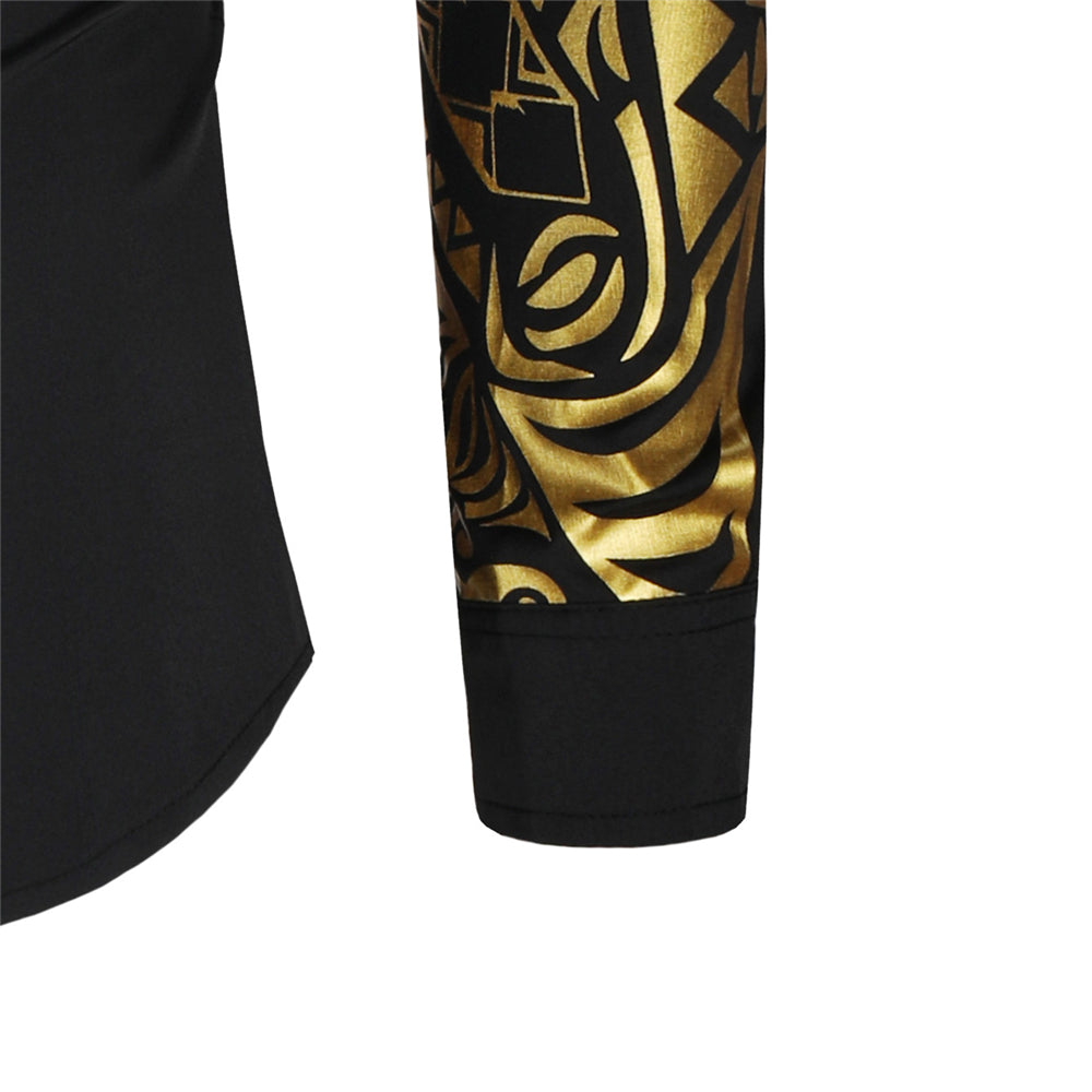Luxury Gold Black Shirt Men New Slim Fit Long Sleeve NEW