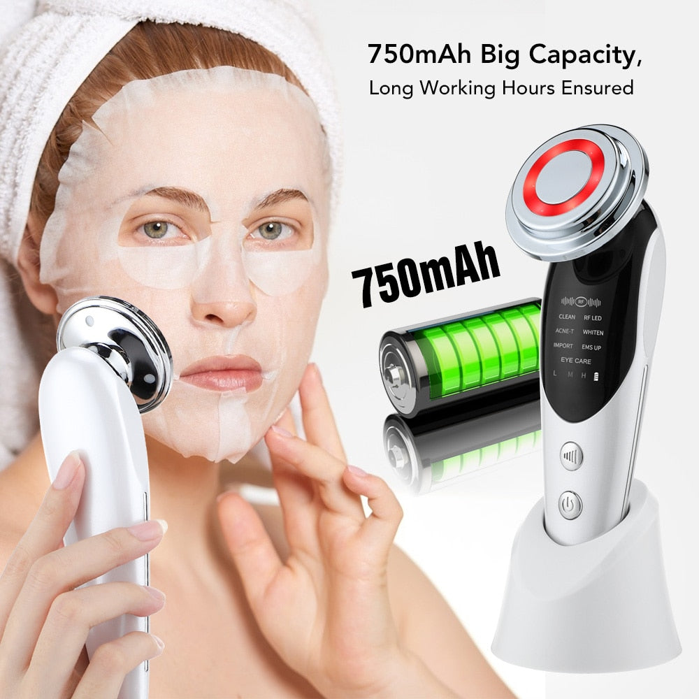 7 in 1 Face Lift Device RF Microcurrent, Vibrations, Light Therapy, Deep Cleanse, Rejuvenate Skin NEW AMB
