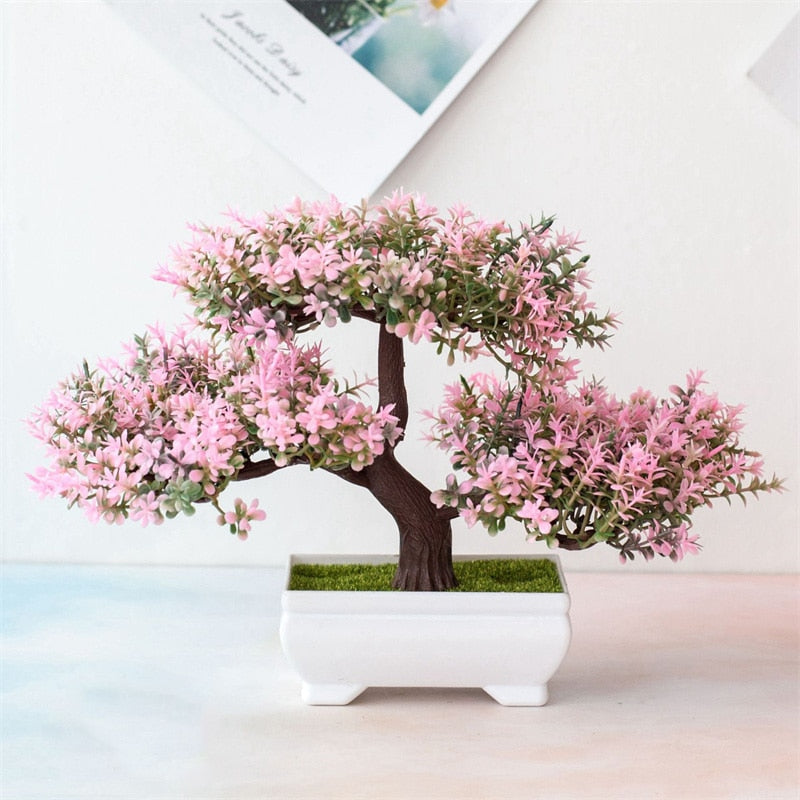 Fake Bonsai Mini Tree Plant Potted Flower Blossoms Natural Elegance NEW